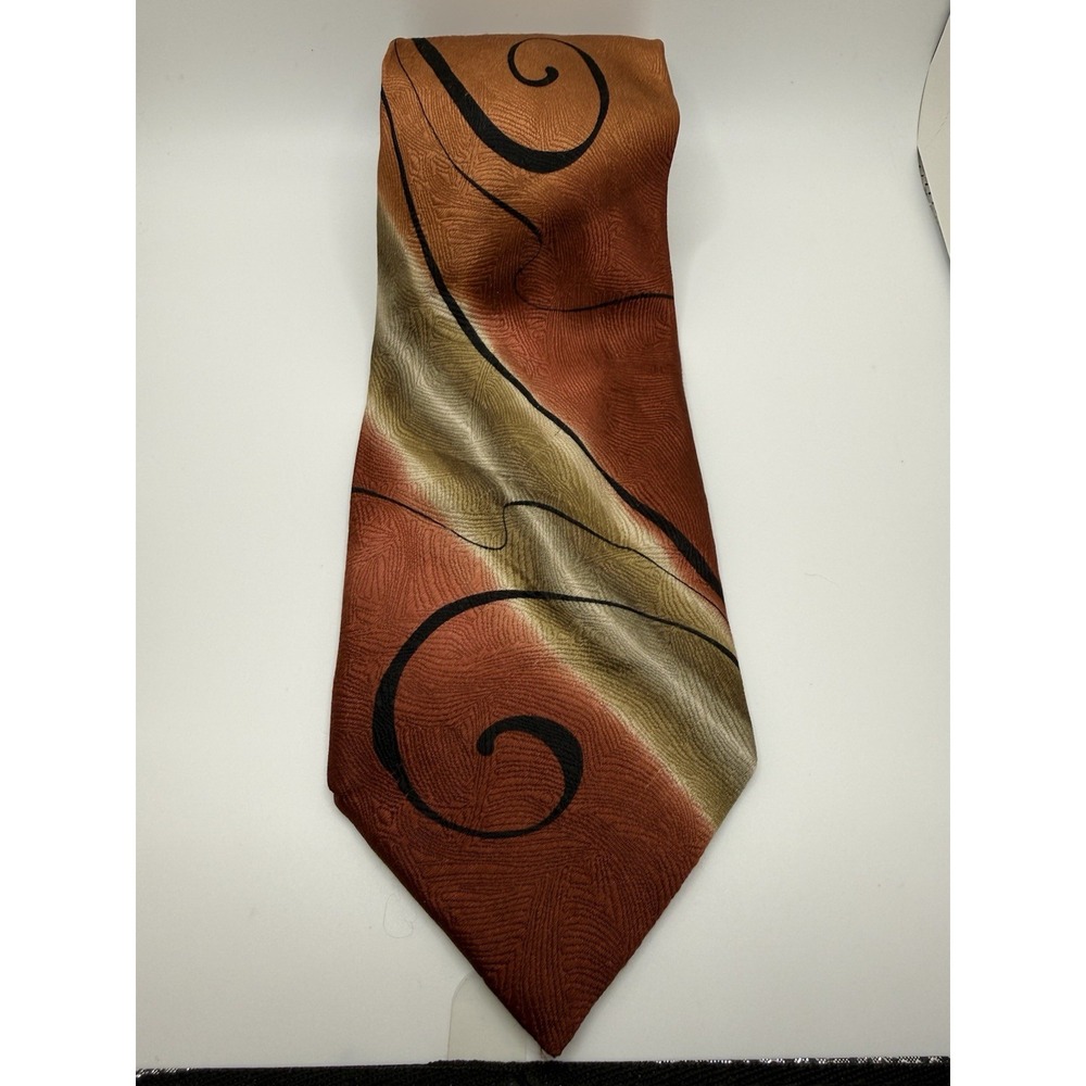 J Garcia Bamboo Tress II Silk Tie Abstract Swirl Earth Tones Long 61.5" x 3.75"